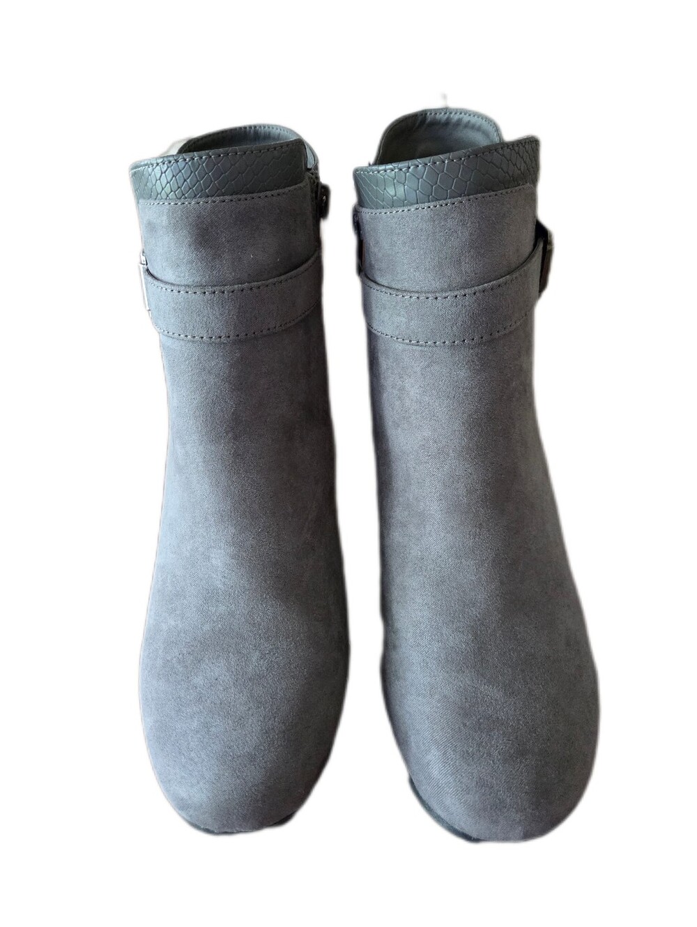 Liz Claiborne Memory Foam Gray High Ankle Heeled Boots Faux Suede Fall Size 9
